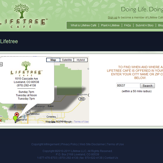 Screenshot of LifeTree website