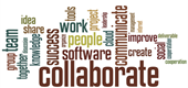 Graphic of a word cloud with words related to software development and teamwork
