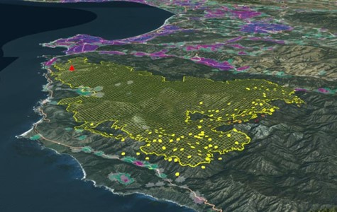 Map showing areas of wildfires